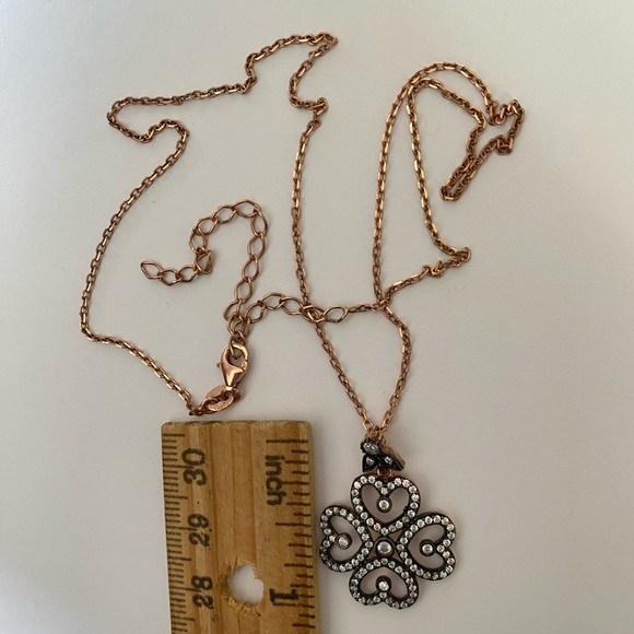 925 Silver necklace cz stones flower heart design - Picture 3 of 4